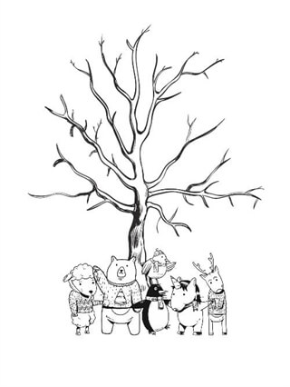 Fingerabdruck-Poster mit Holz und einzigartigen Tieren